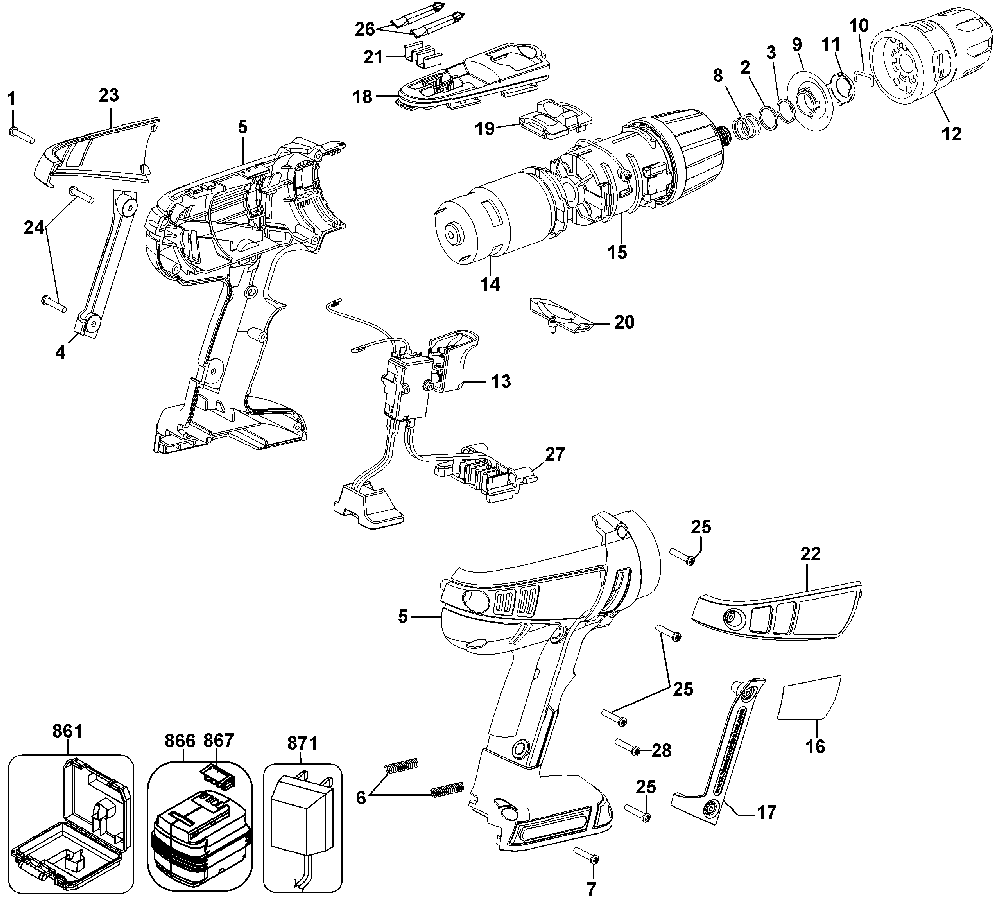 Exploded Diagram A Diagram and Parts List for SP1400D-2 Type 1 Black and Decker Drill
